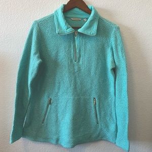 Soft Surroundings Westport Pullover Sweatshirt Teal Zip Pockets Size Medium